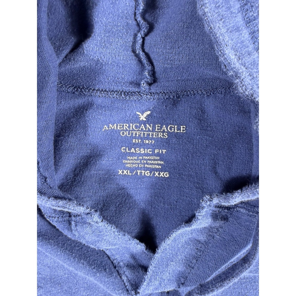 American Eagle Men's XXL Blue Henley Hoodie Classic Fit Pullover - 2 Speck Marks - Picture 3 of 7